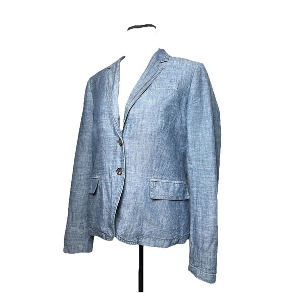 J.Crew Women's Blazer Size 8 Blue Cotton Lined Jacket Notch Lapel Two Button - Picture 4 of 11